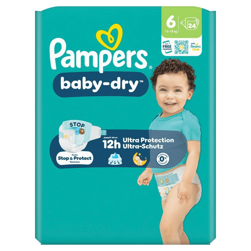 Pampers Baby-Dry Windeln, Größe 6, mit dem Versprechen von bis zu 12 Stunden Ultra-Schutz.