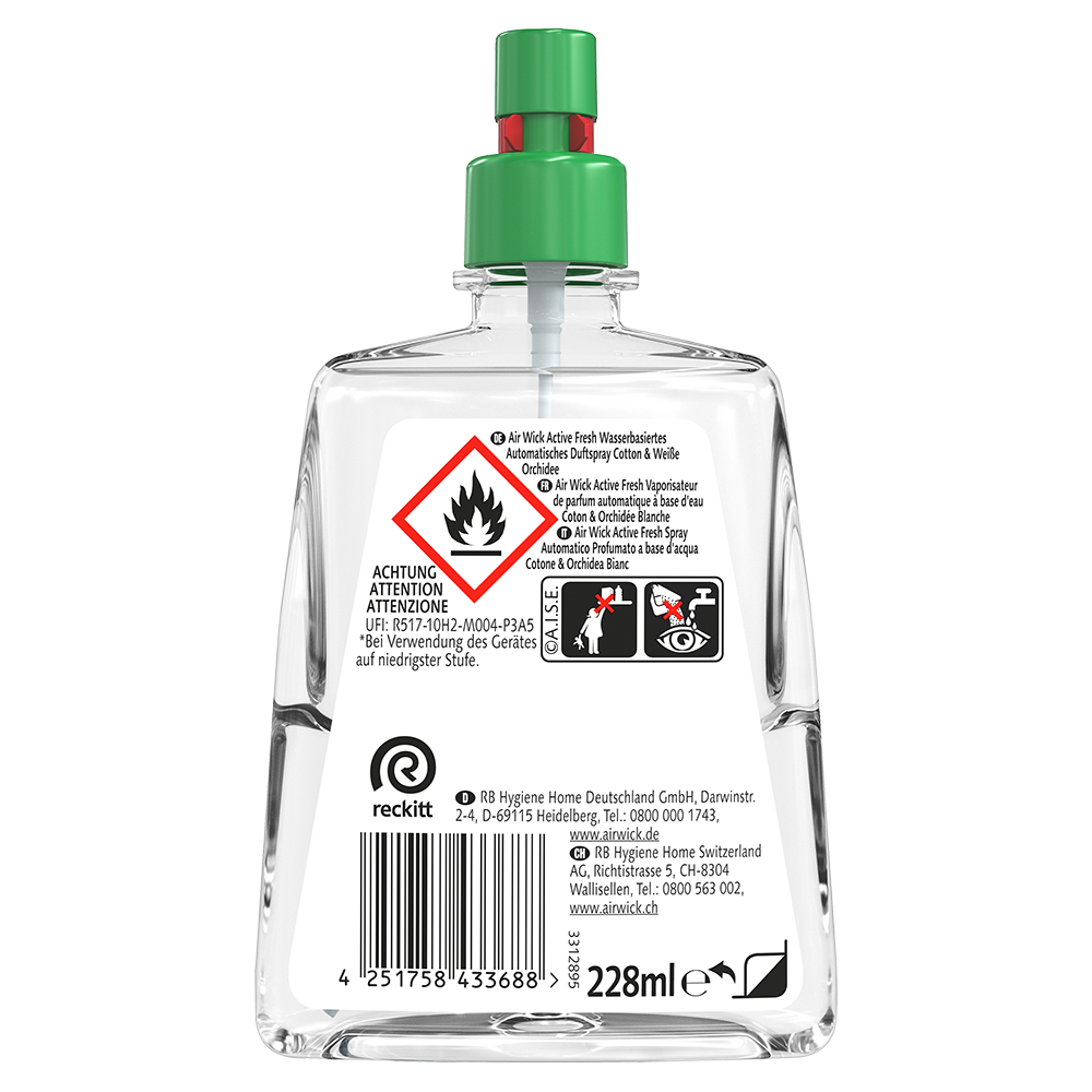Bild: AIRWICK Active Fresh Automatisches Duftspray Nachfüllung Cotton und weiße Orchidee 