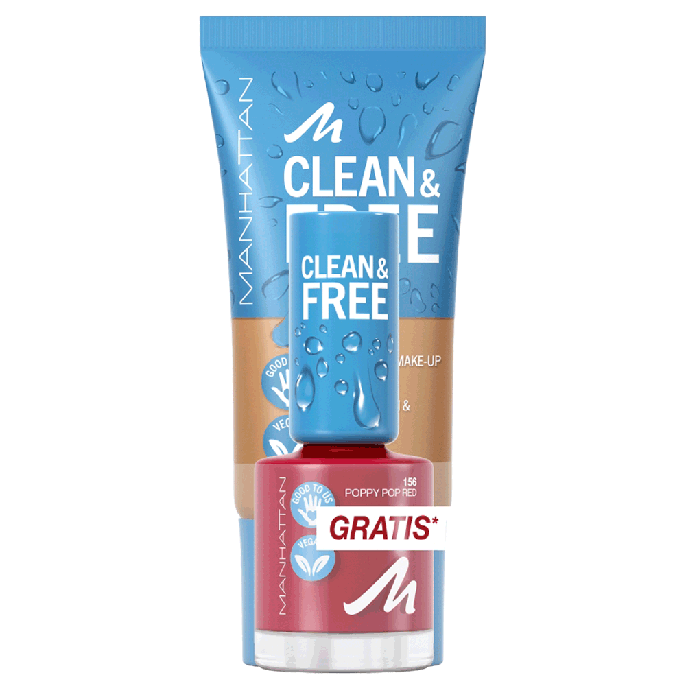 Bild: MANHATTAN Clean & Free Skin Tint + gratis Nail Polish Soft Ivory + Poppy Pop Red