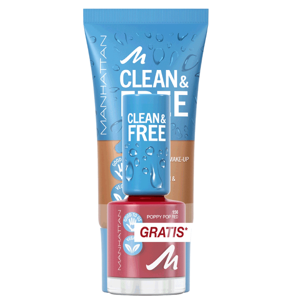 Bild: MANHATTAN Clean & Free Skin Tint + gratis Nail Polish Soft Beige + Poppy Pop Red