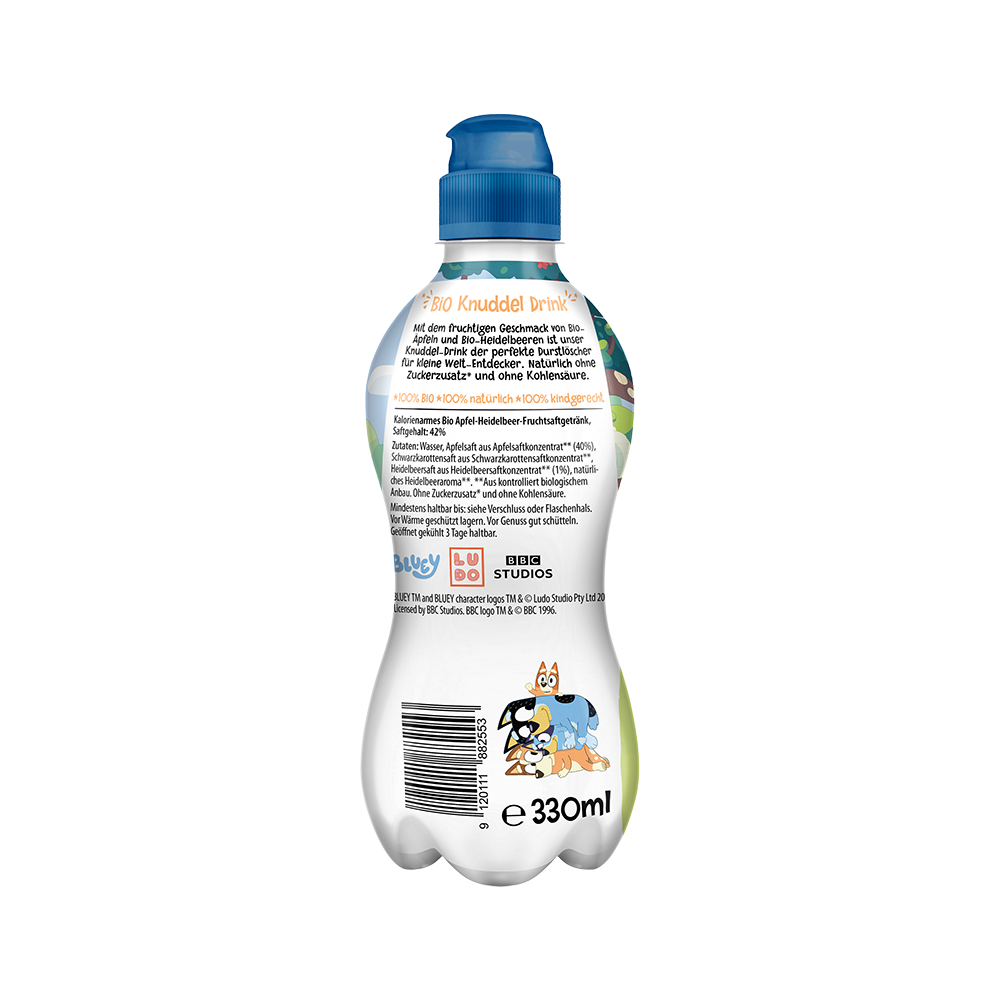 Bild: Pure & Fun Knuddel Drink Apfel und Heidelbeere mit Stillem Wasser 