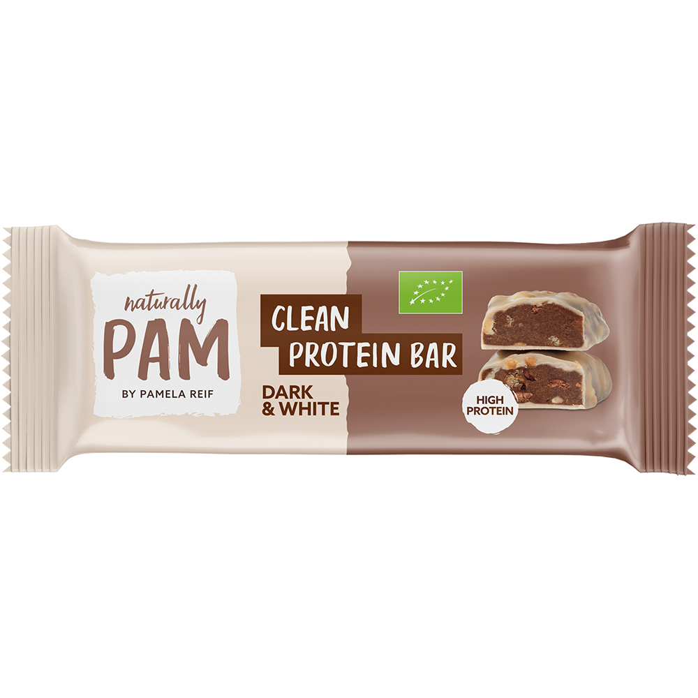 Bild: Naturally PAM by Pamela Reif Clean Protein Bar Dark and White 