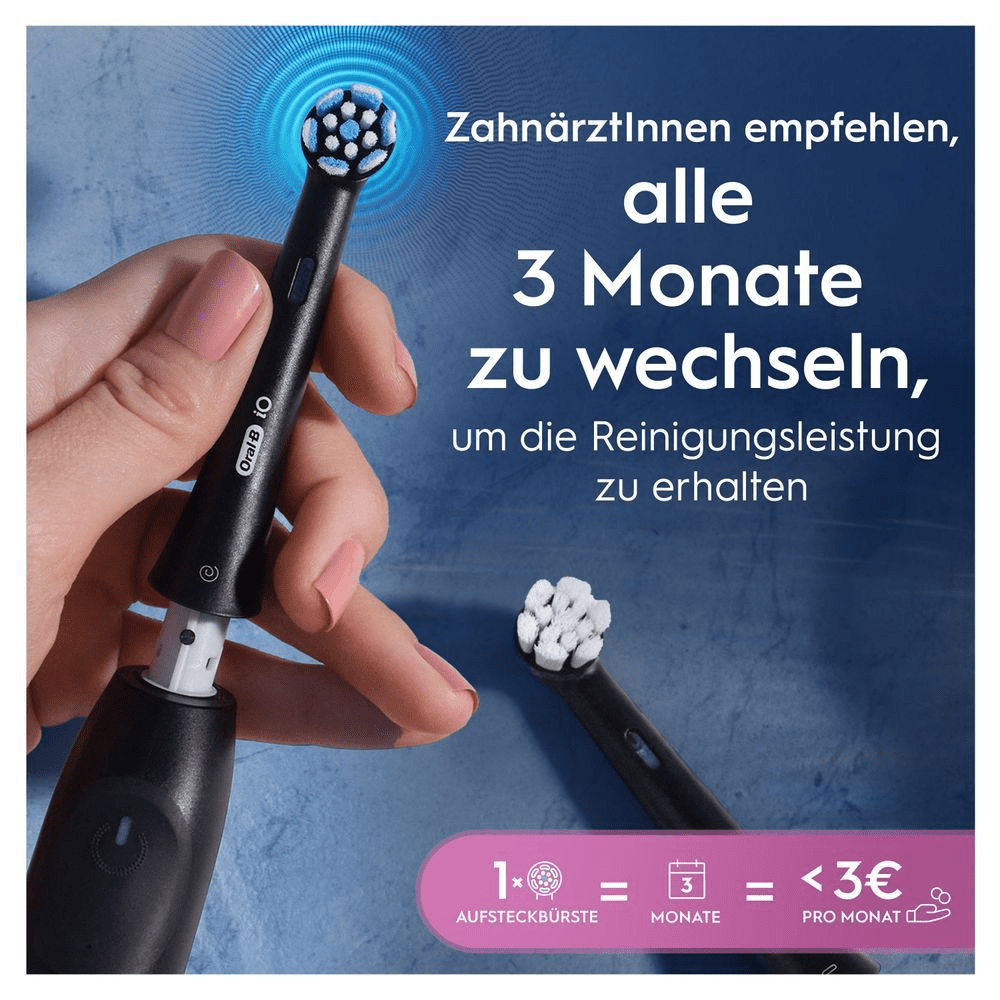 Oral-B iO Zahnbürste: Zahnärzte empfehlen, den Bürstenkopf alle 3 Monate zu wechseln, um die Reinigungsleistung zu erhalten.