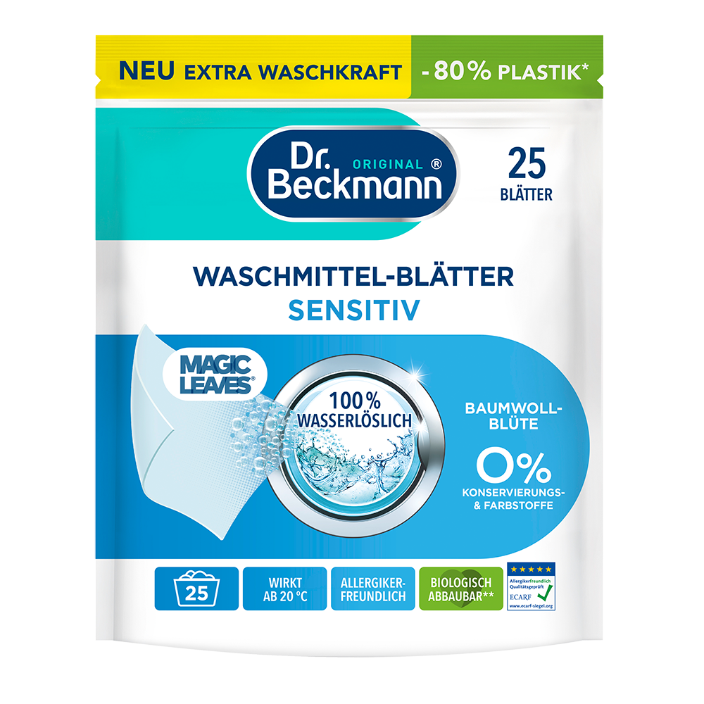 Bild: Dr. Beckmann Magic Leaves Waschmittel Blätter Sensitv 