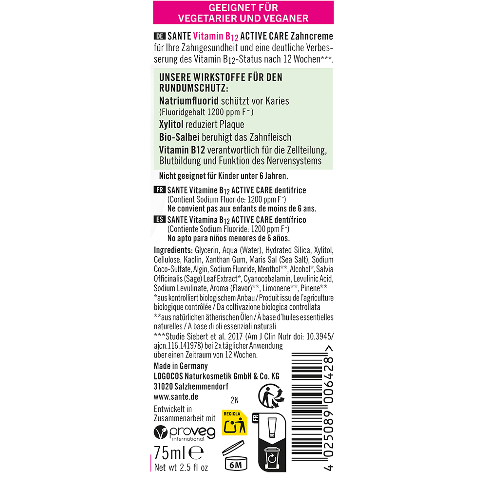 Bild: SANTE Zahncreme Vitamin B12 Active Care 