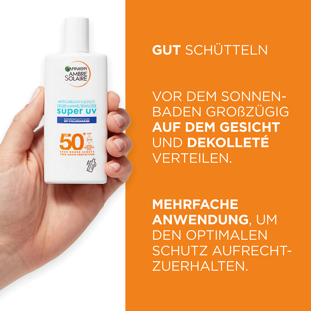 Bild: GARNIER AMBRE SOLAIRE Super UV Sonnenschutzfluid mit Hyaluronsäre LSF 50+ 