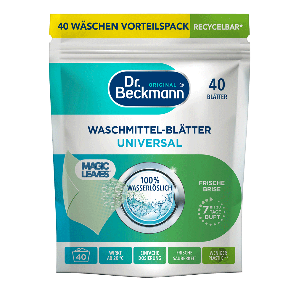 Bild: Dr. Beckmann Magic Leaves Waschmittel Blätter Universal Frische Brise 