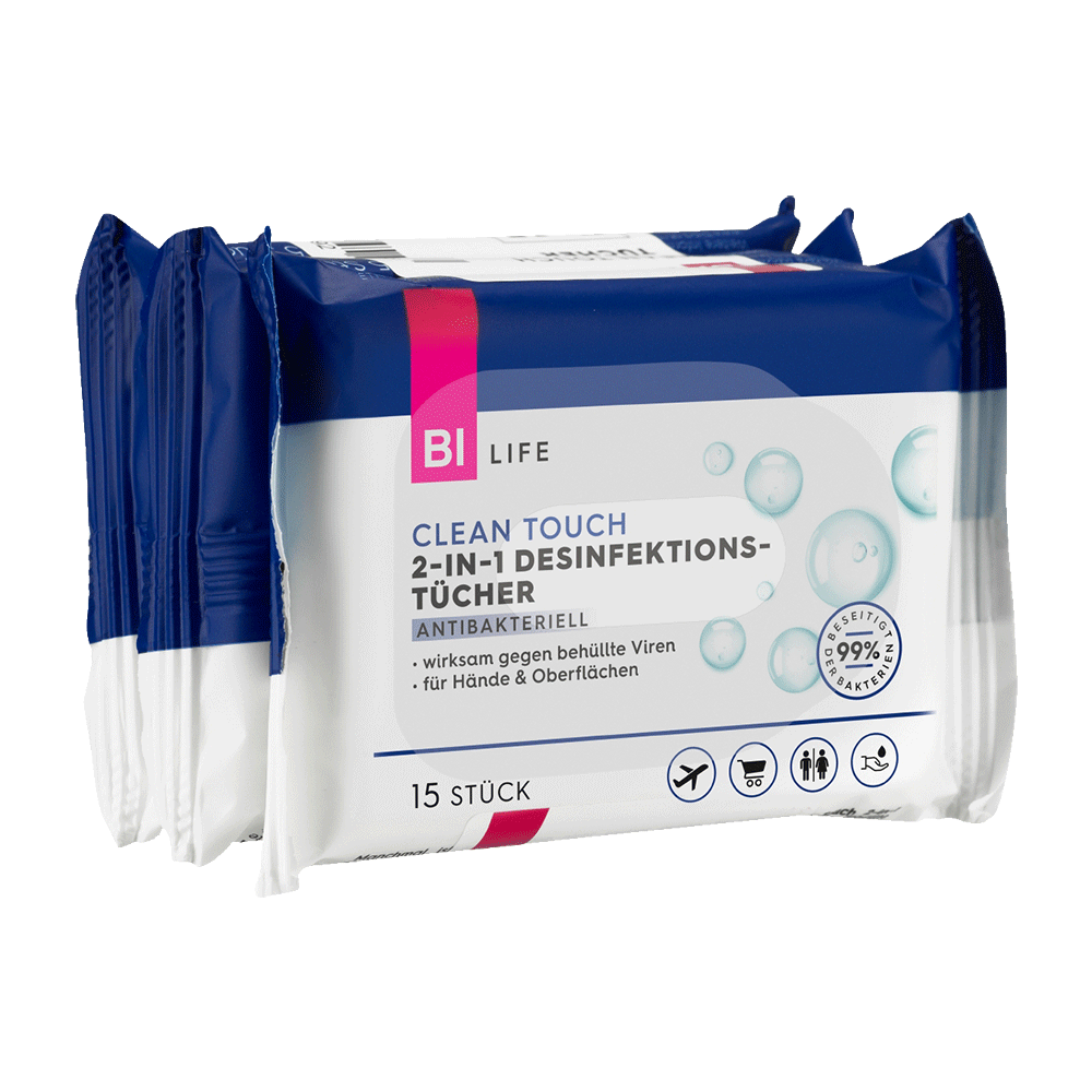 Bild: BI LIFE Clean Touch 2in1 Desinfektionstücher 3er Pack 