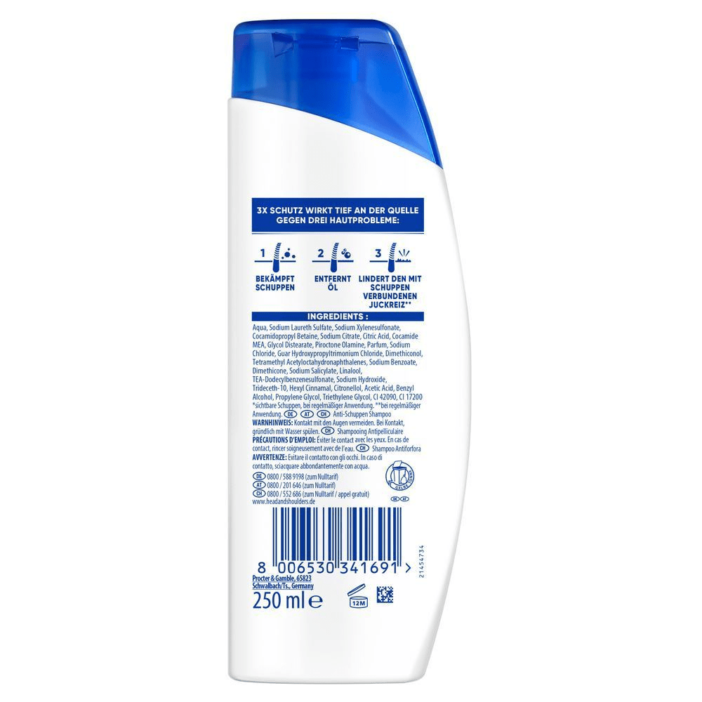 Head & Shoulders Anti-Schuppen Shampoo Flasche mit 3-fach Schutz gegen Hauptprobleme.