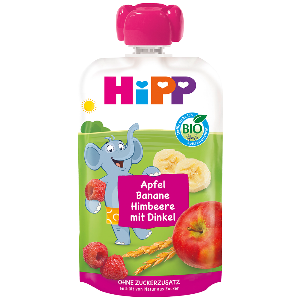 Bild: HiPP Quetschie Apfel Banane Himbeere mit Dinkel 