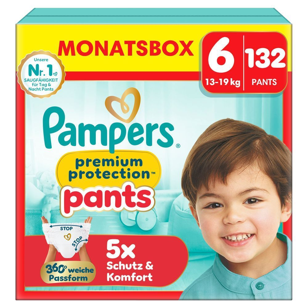 Pampers Premium Protection Pants Monatsbox, Größe 6, 132 Pants, mit 5x Schutz & Komfort.