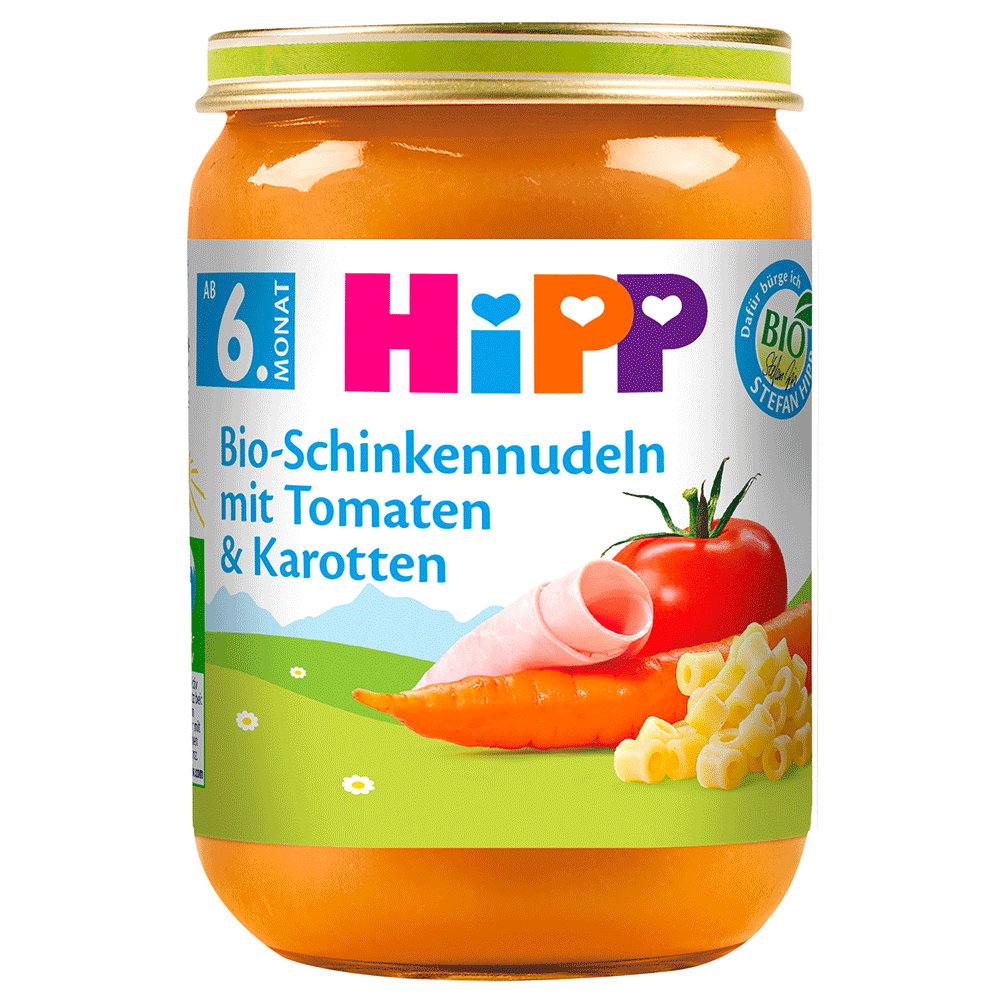 Bild: HiPP Bio-Schinkennudeln mit Tomaten und Karotten 