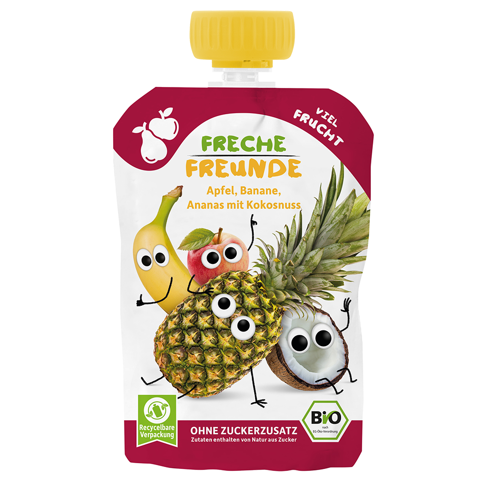 Bild: Freche Freunde Quetschie Apfel, Banane, Ananas mit Kokosnuss 
