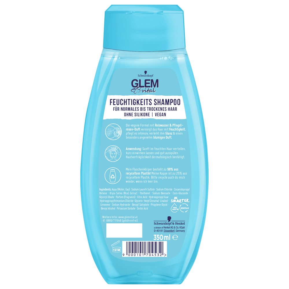 Bild: GlemVital Feuchtigkeits Shampoo Reiswasser & Pfingstrosen Duft