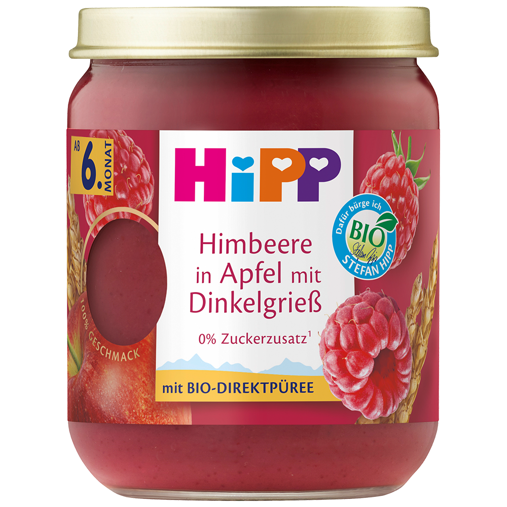 Bild: HiPP Himbeere in Apfel mit Dinkelgrieß