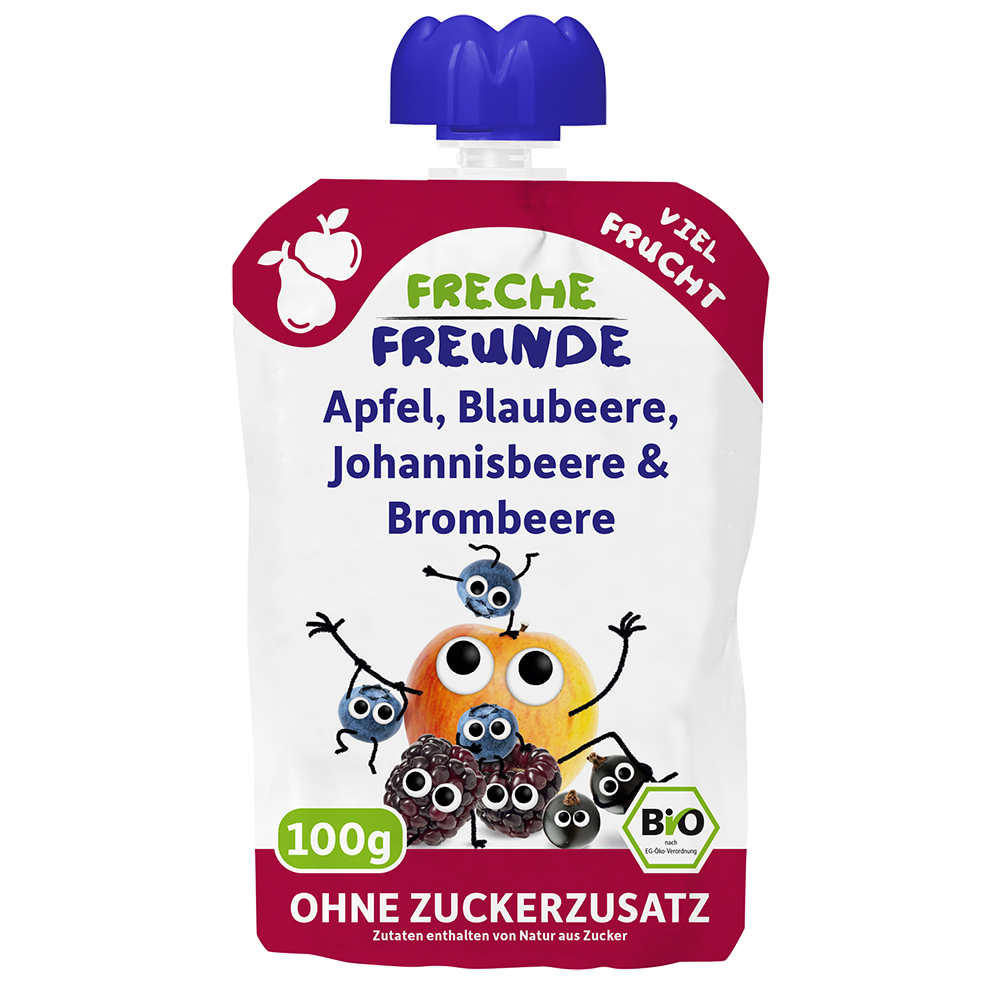 Bild: Freche Freunde Quetschie Apfel, Blaubeere, Johannisbeere und Brombeere 