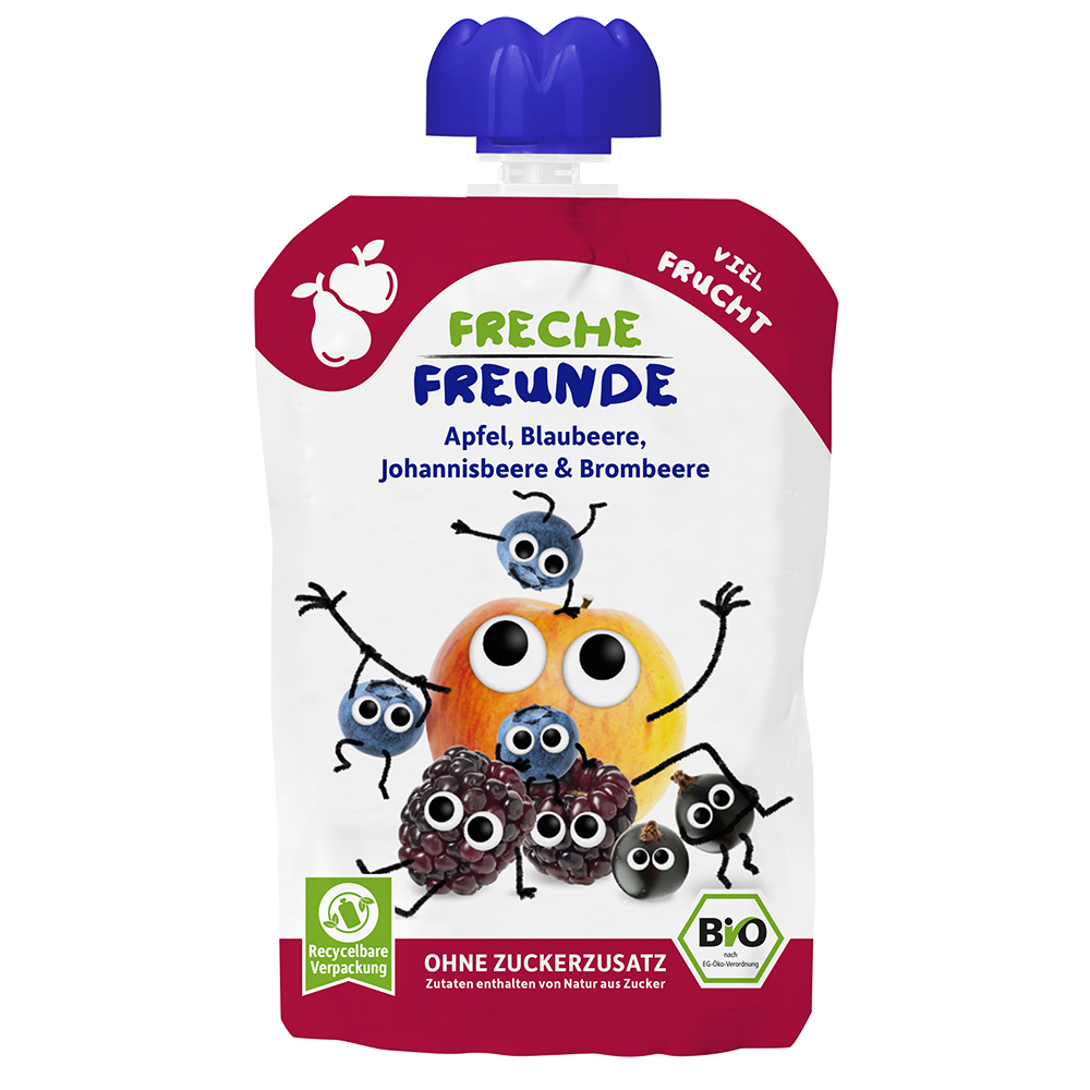 Bild: Freche Freunde Quetschie Apfel, Blaubeere, Johannisbeere und Brombeere 