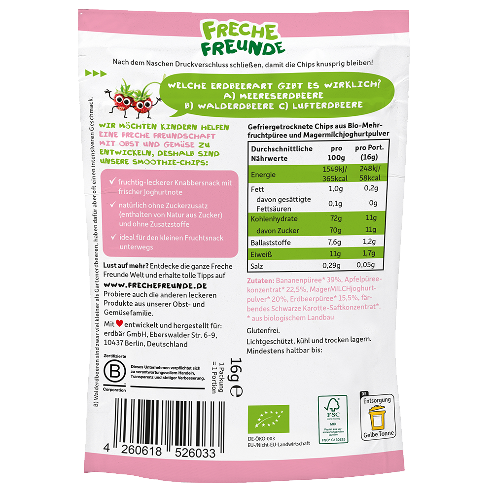 Bild: Freche Freunde Smoothie Chips Apfel, Banane, Erdbeere, Joghurt 