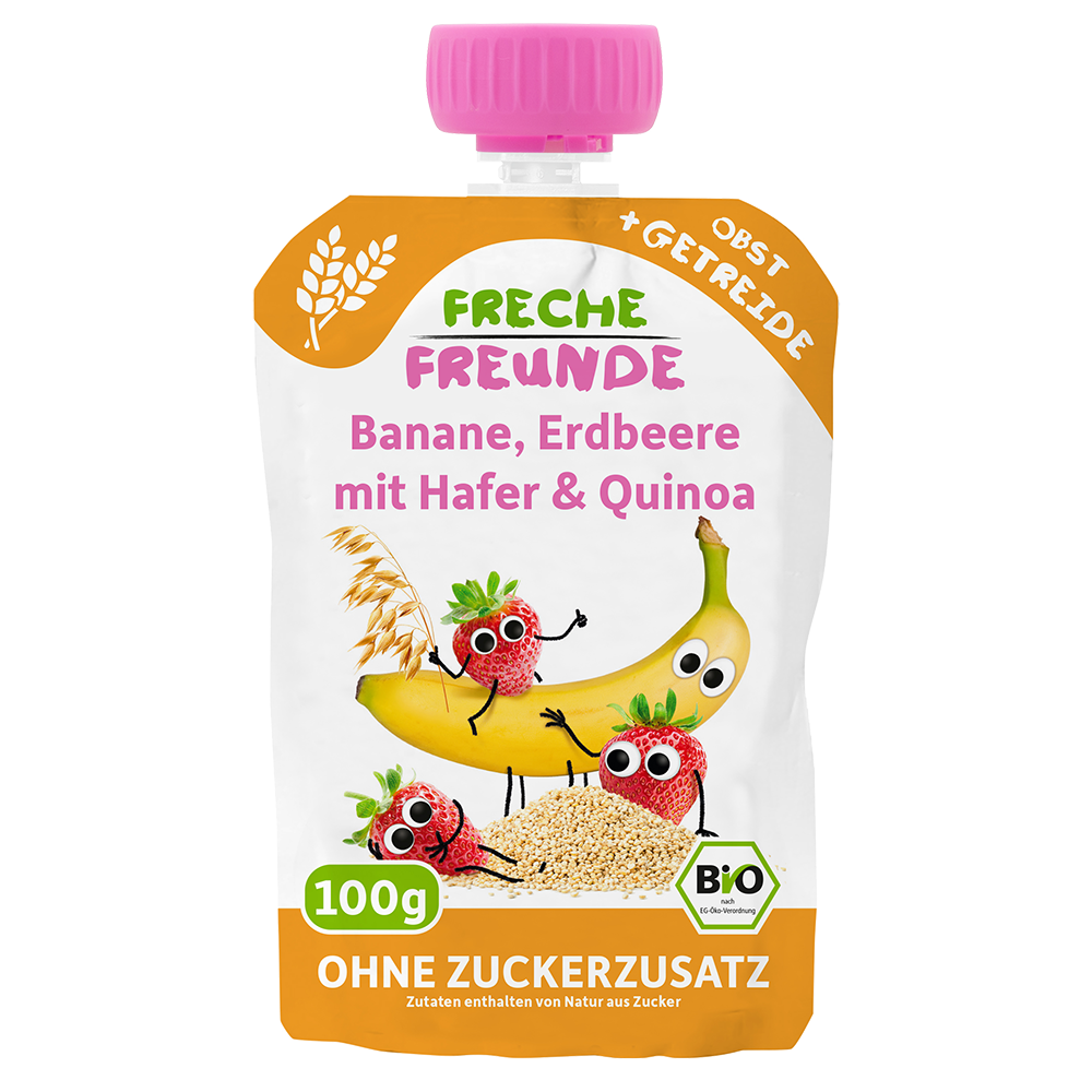 Bild: Freche Freunde Quetschie Banane, Erdbeere mit Hafer und Quinoa 