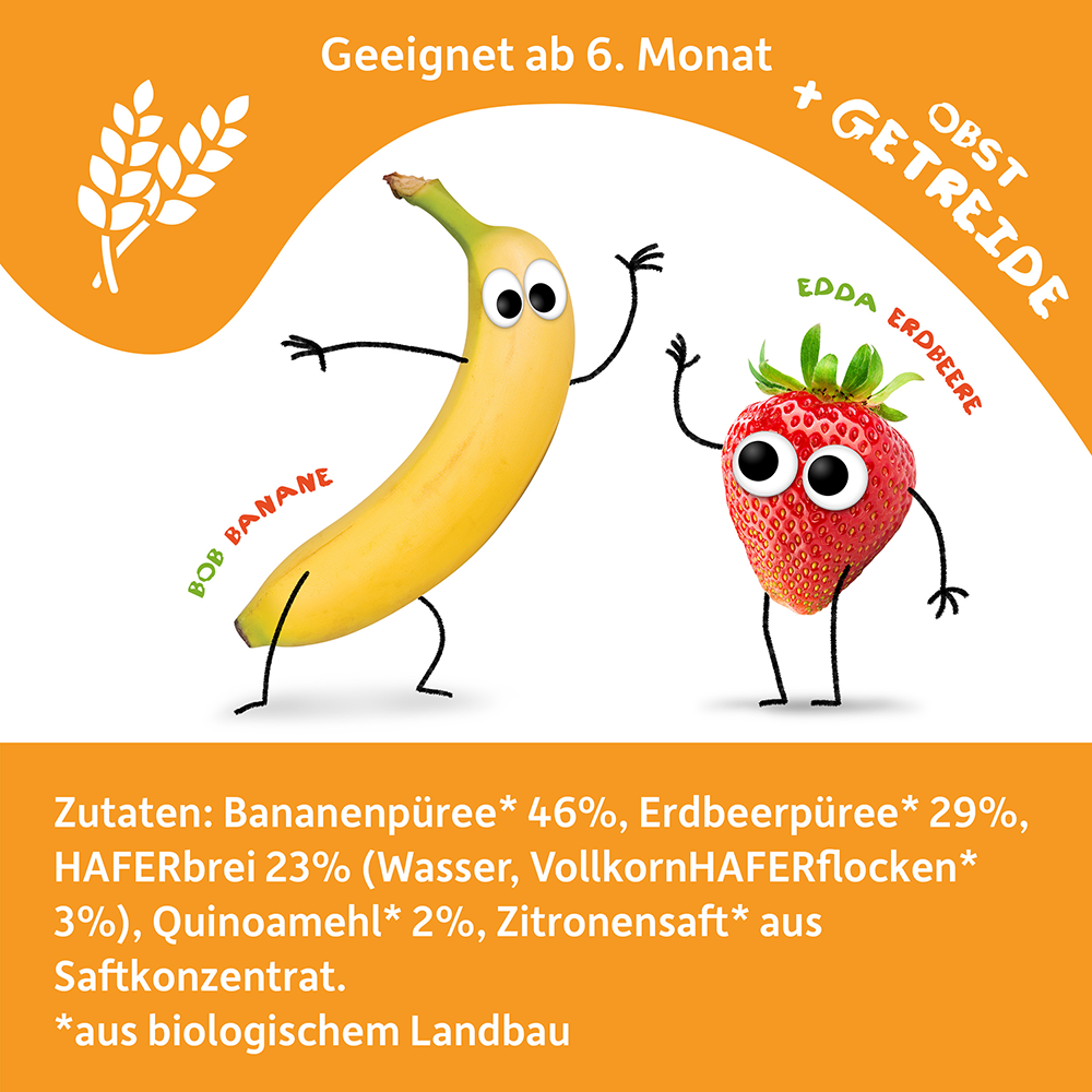 Bild: Freche Freunde Quetschie Banane, Erdbeere mit Hafer und Quinoa 