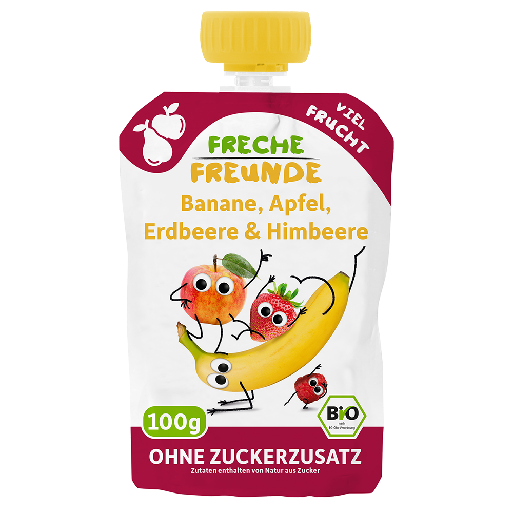 Bild: Freche Freunde Quetschie Banane, Apfel, Erdbeere und Himbeere 