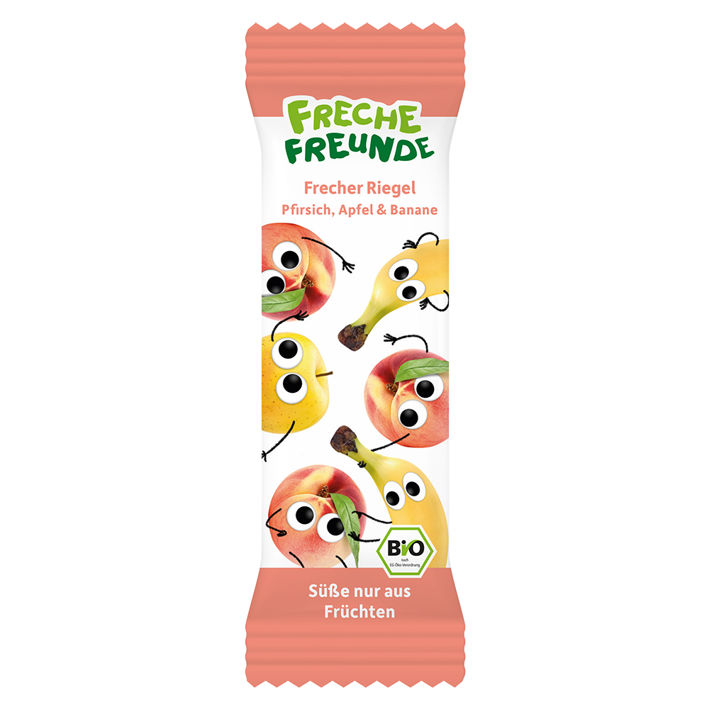 Bild: Freche Freunde Frecher Riegel Pfirsich, Apfel und Banane