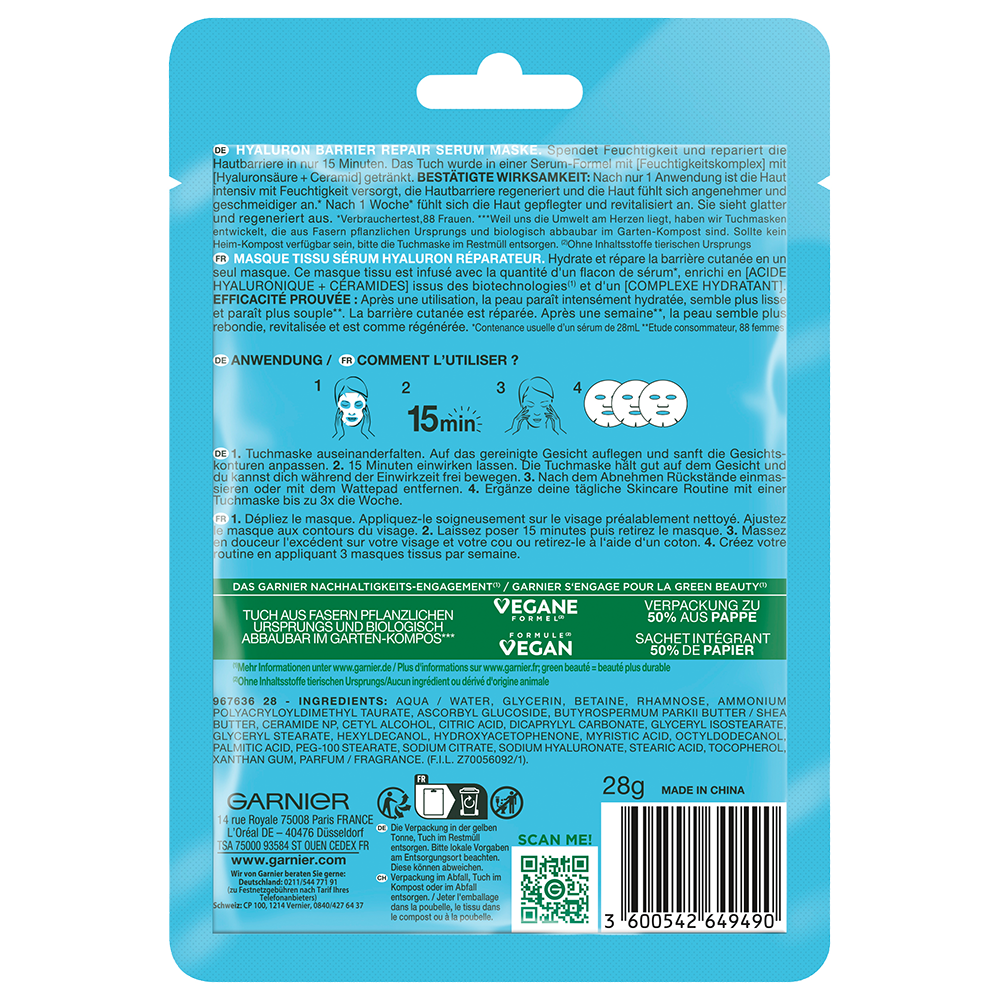 Bild: GARNIER Hyaluron Barrier Repair Serum Maske