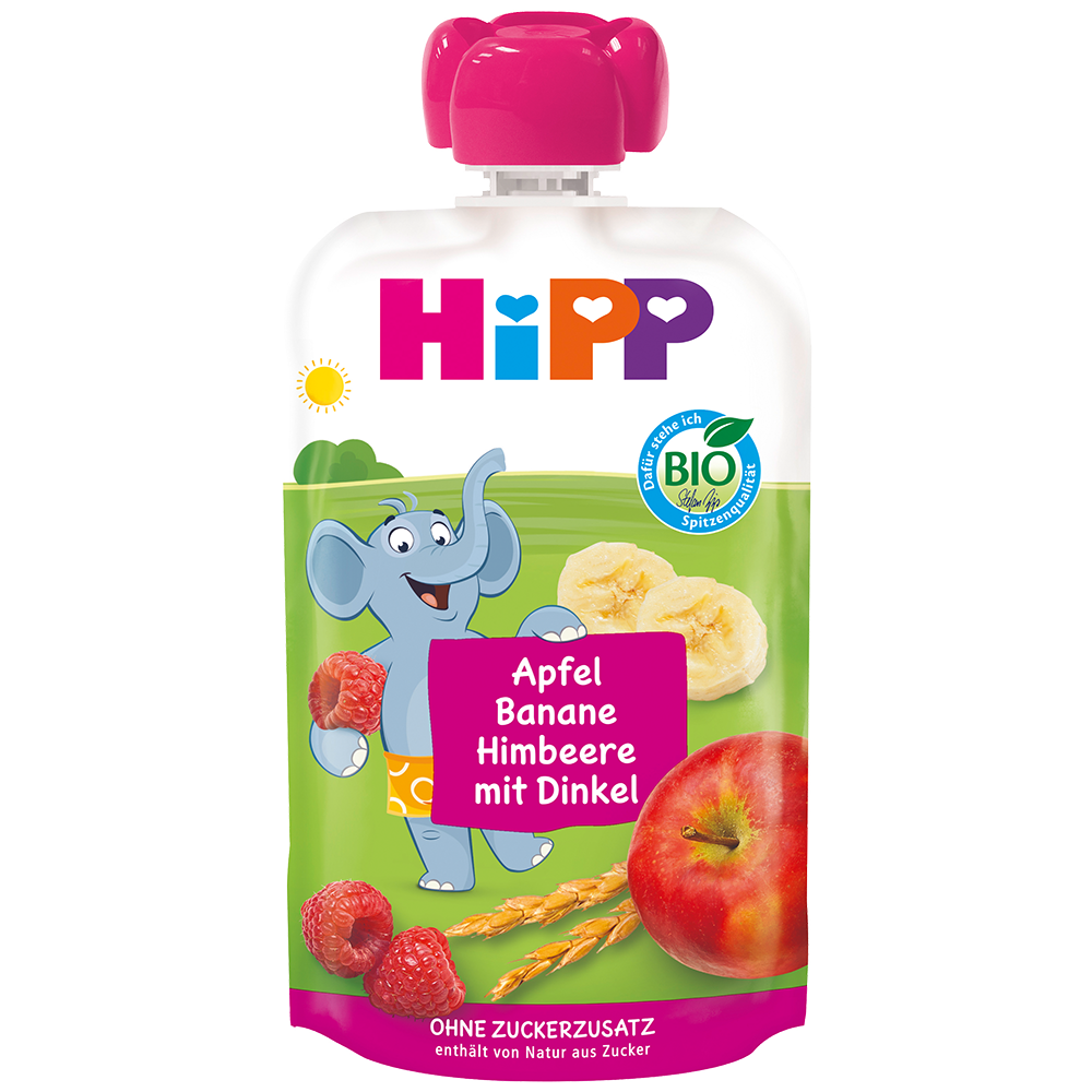 Bild: HiPP Quetschie Apfel Banane Himbeere mit Dinkel 