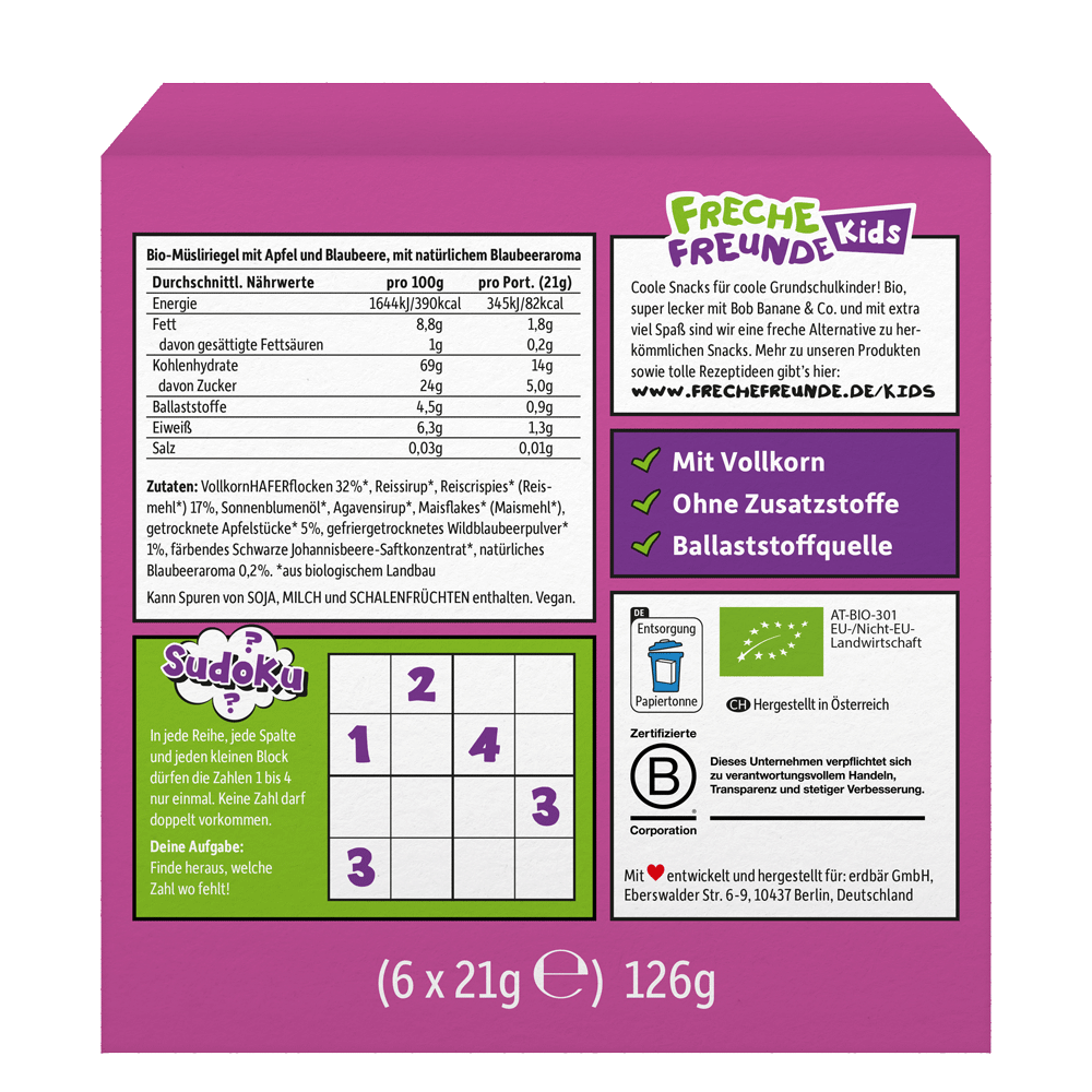 Bild: Freche Freunde Crispy Riegel Apfel und Blaubeere