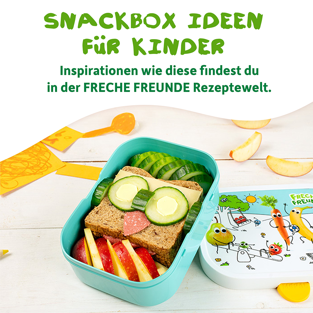 Bild: Freche Freunde Frecher Riegel Pfirsich, Birne, Pflaume und schwarze Johannisbeere 