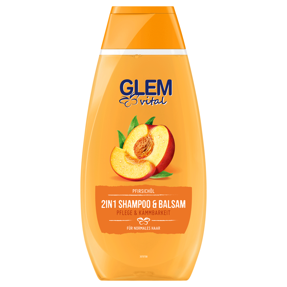 Bild: GlemVital 2in1 Shampoo und Balsam Pflege und Kämmbarkeit Pfirsichöl 