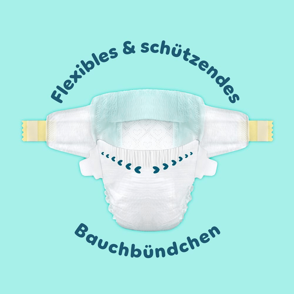 Pampers Premium Protection Windel Abbildung verdeutlicht das flexible & schützende Bauchbündchen.