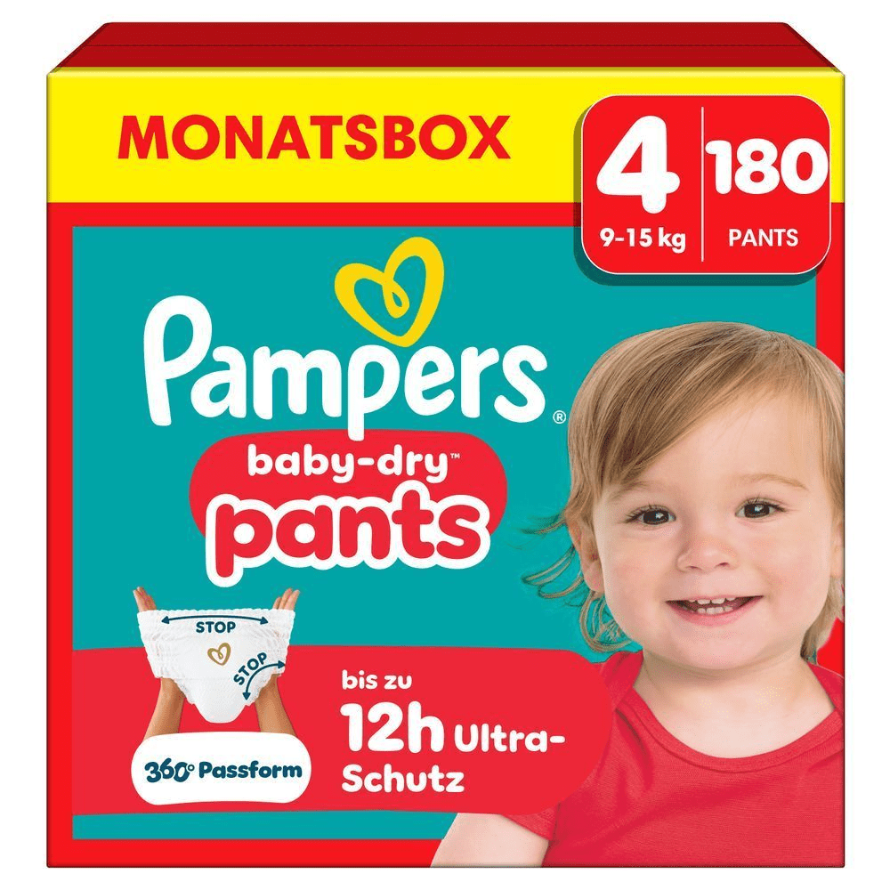 Pampers Baby-Dry Pants Monatsbox, Größe 4, mit dem Versprechen von bis zu 12 Stunden Ultra-Schutz.