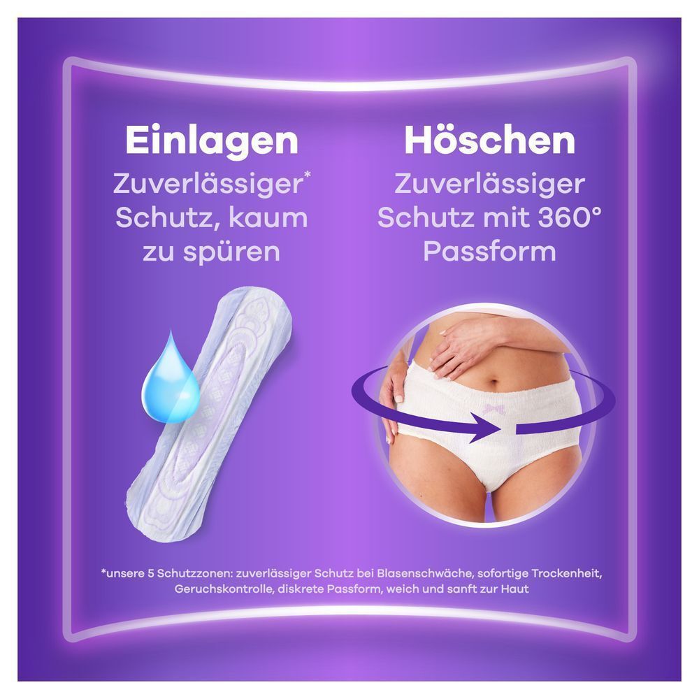 Always Discreet Einlagen bieten zuverlässigen Schutz, kaum zu spüren, und Always Höschen zuverlässigen Schutz mit 360° Passform.