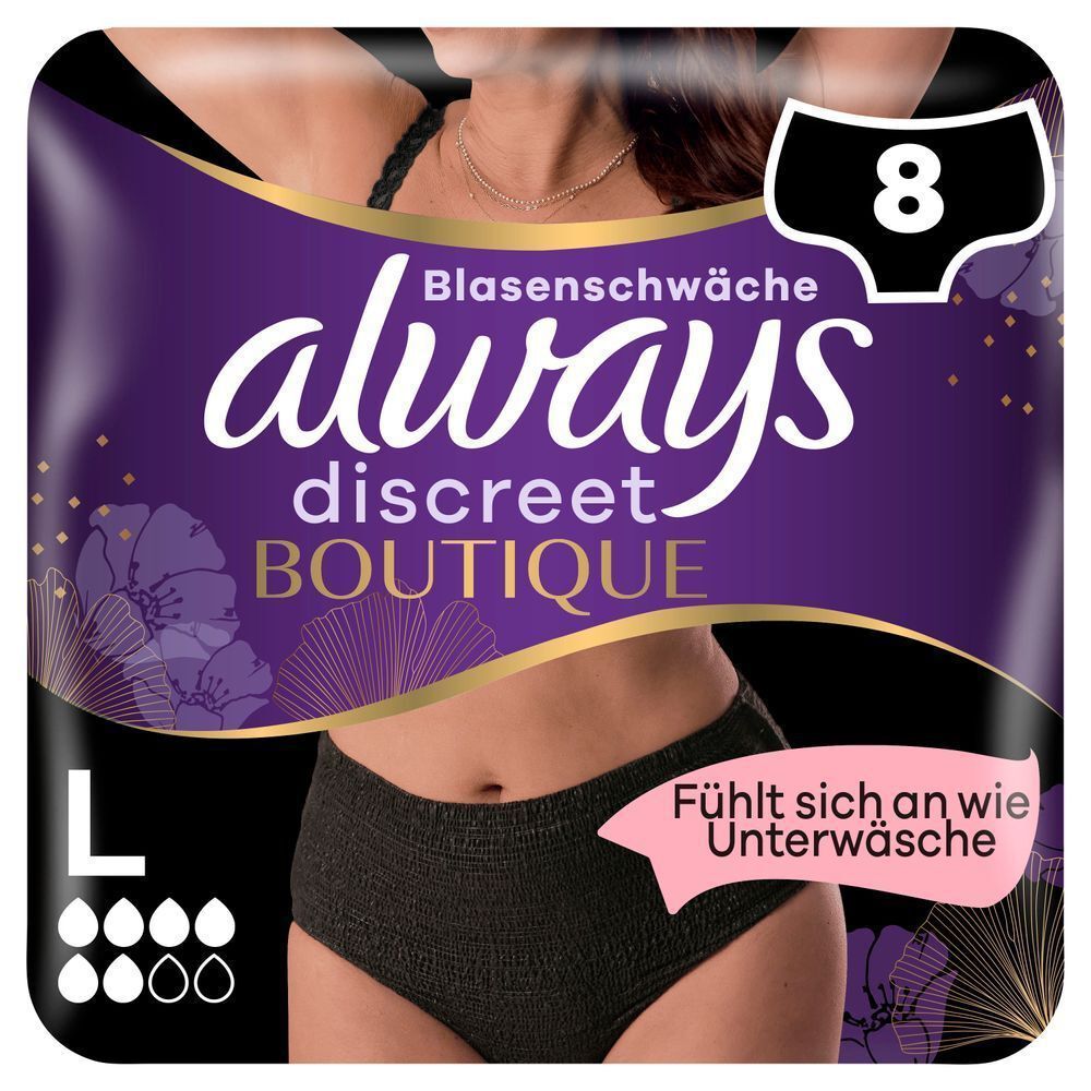Always Discreet Boutique Höschen bei Blasenschwäche, Größe L, 8 Stück, Fühlt sich an wie Unterwäsche