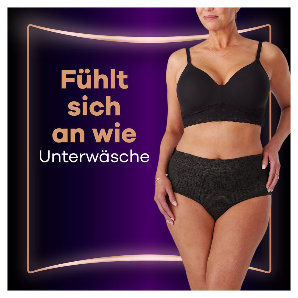 Always Unterwäsche, die sich wie normale Unterwäsche anfühlt, wird an einer Frau in Unterwäsche gezeigt.