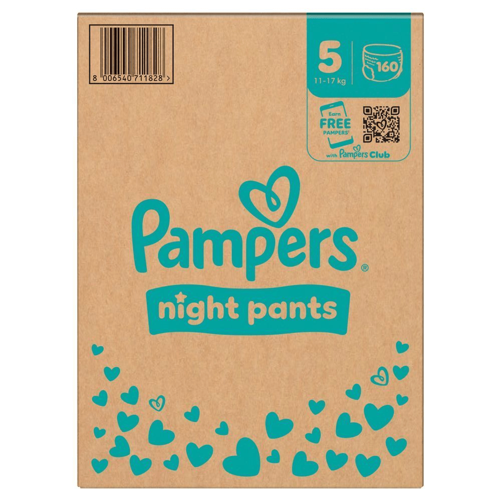 Pampers Night Pants Größe 5, 160 Stück, mit der Möglichkeit, kostenlose Pampers mit dem Pampers Club zu erhalten.