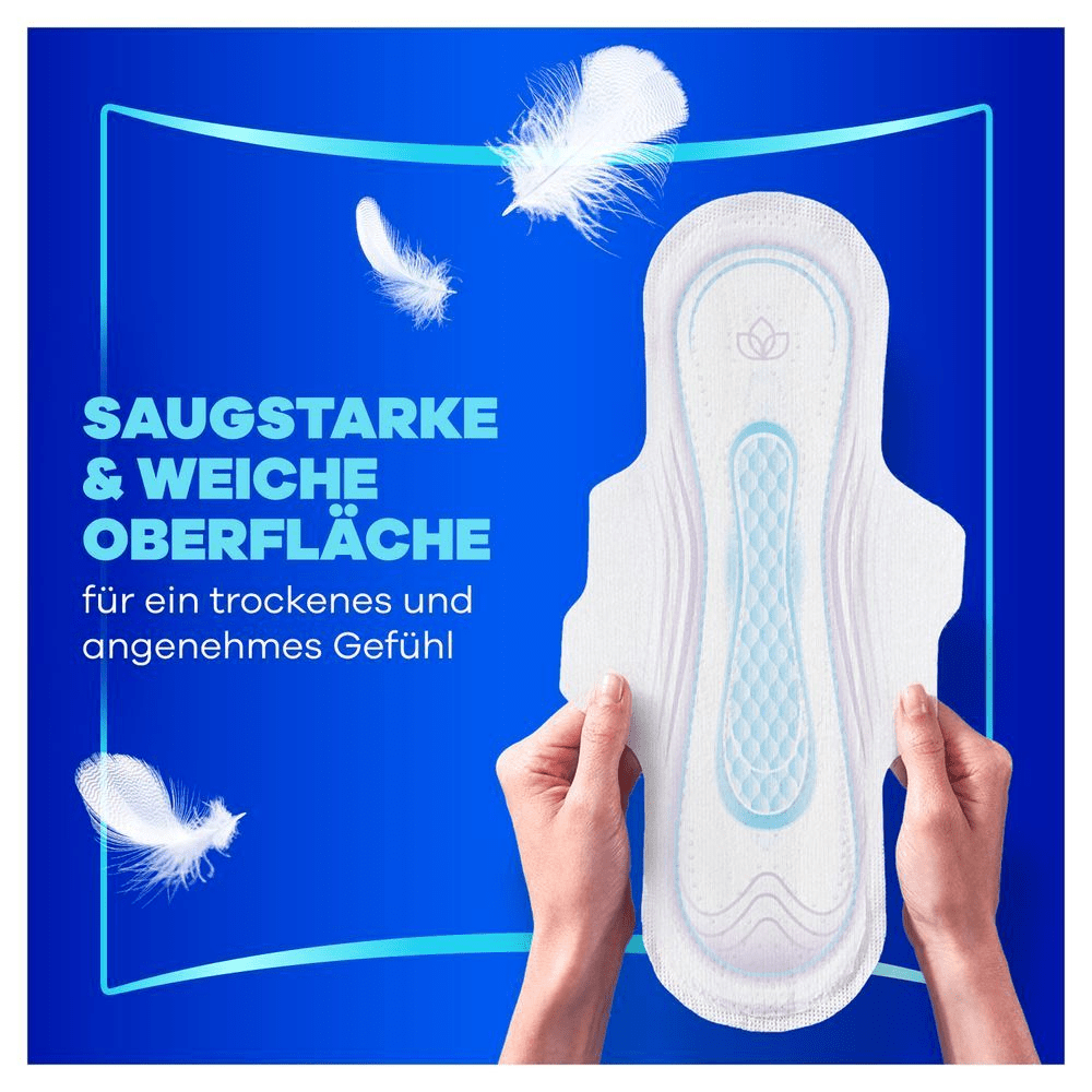 Always Binde, präsentiert mit dem Claim "Saugstarke & weiche Oberfläche für ein trockenes und angenehmes Gefühl".