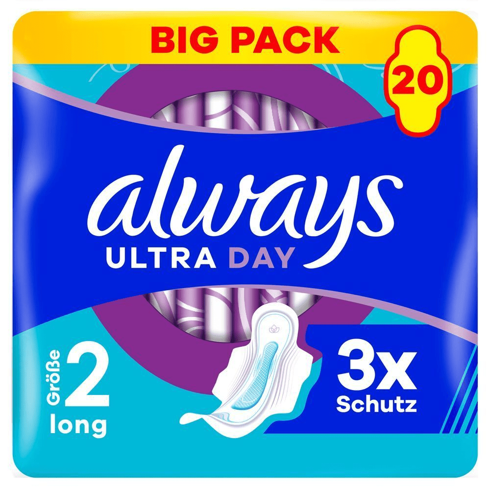 Always Ultra Day Binden, Long, Größe 2, Big Pack mit 20 Stück, 3-fach Schutz