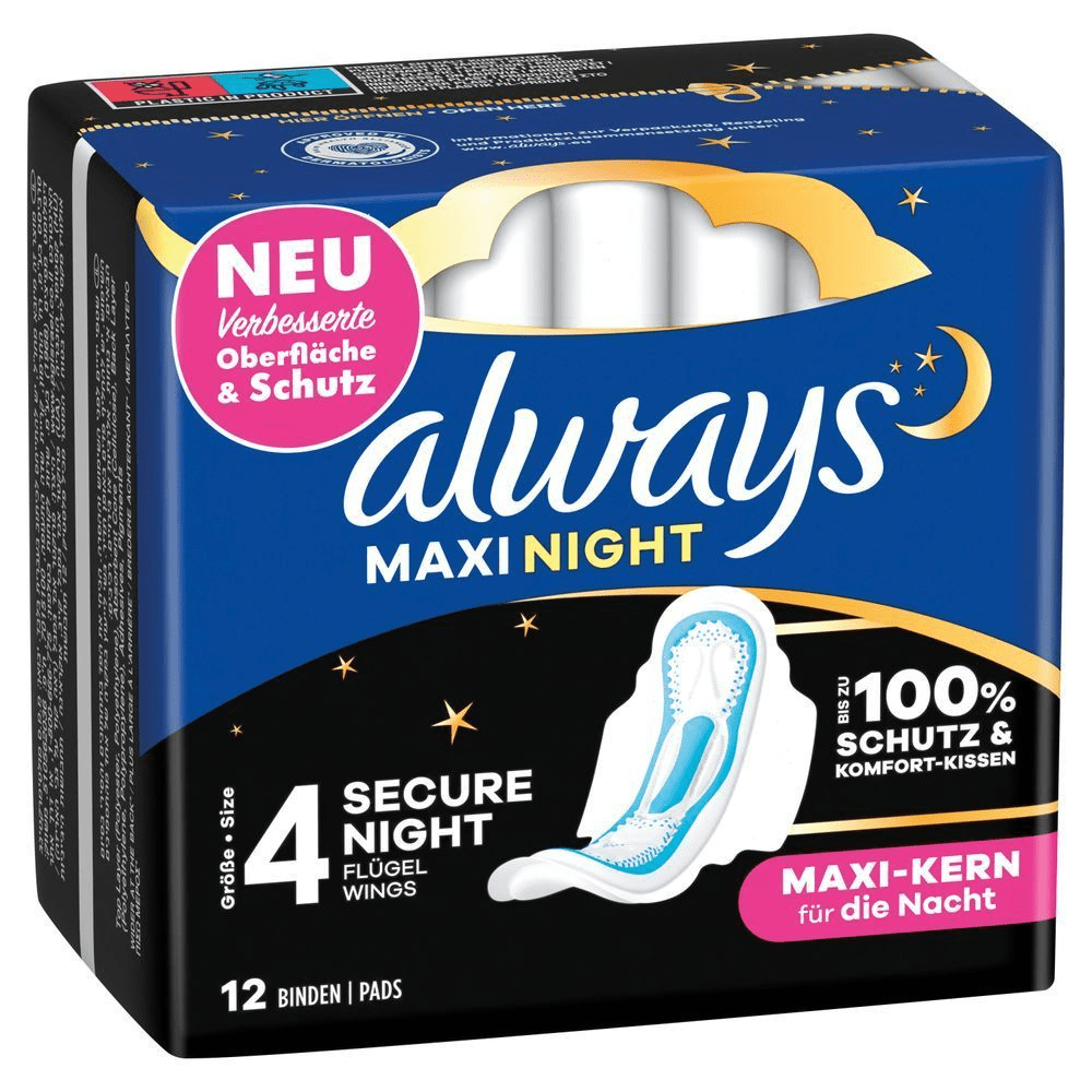 Always Maxi NIGHT Binden mit NEU Verbesserte Oberfläche & Schutz.