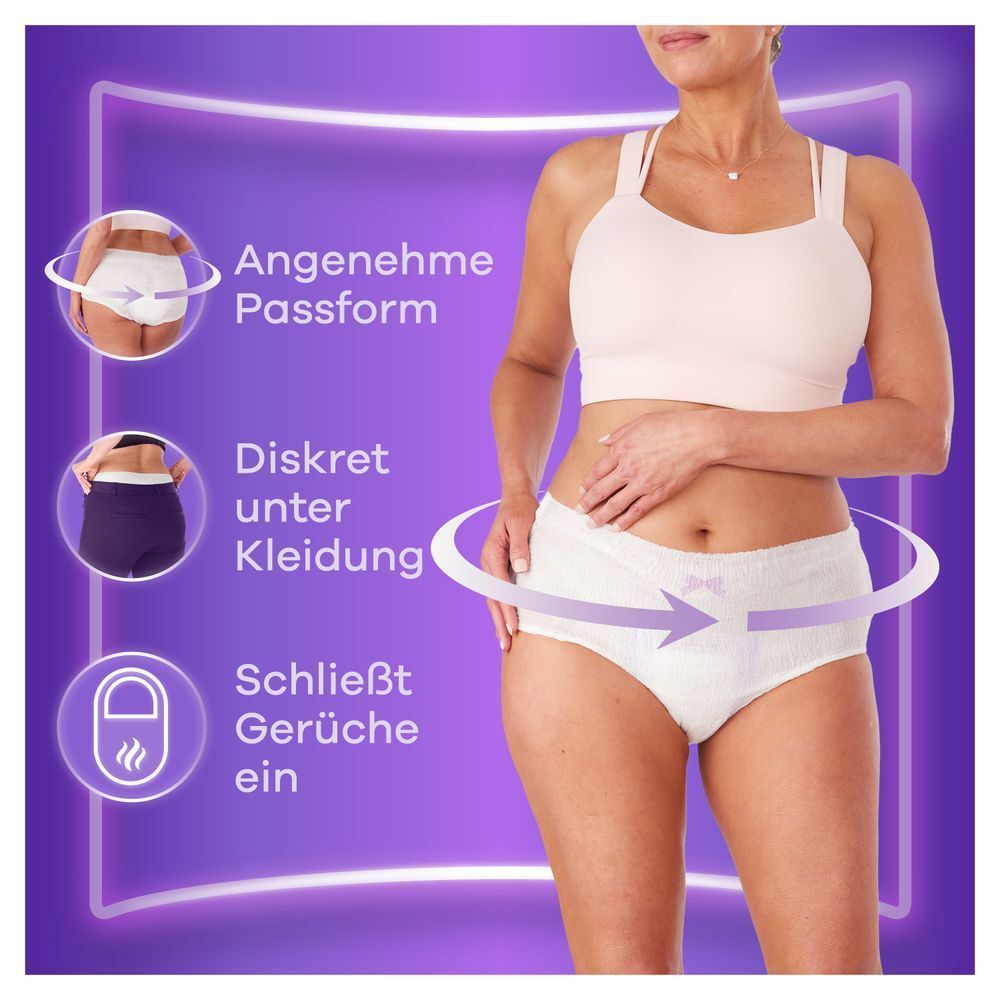 Always Discreet Höschen bieten angenehme Passform, sind diskret unter Kleidung und schließen Gerüche ein.