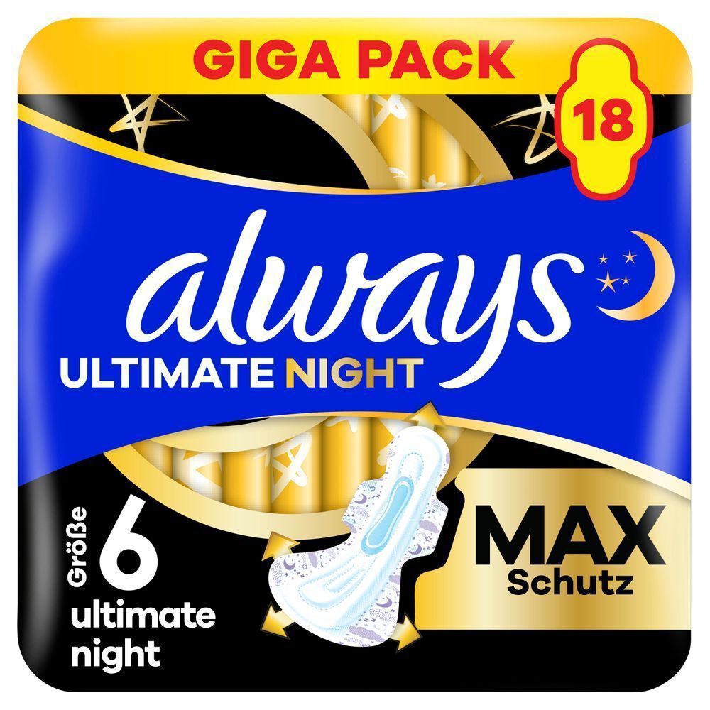 Always Ultimate Night Binden, ultimate night, Größe 6, Giga Pack mit 18 Stück, MAX Schutz