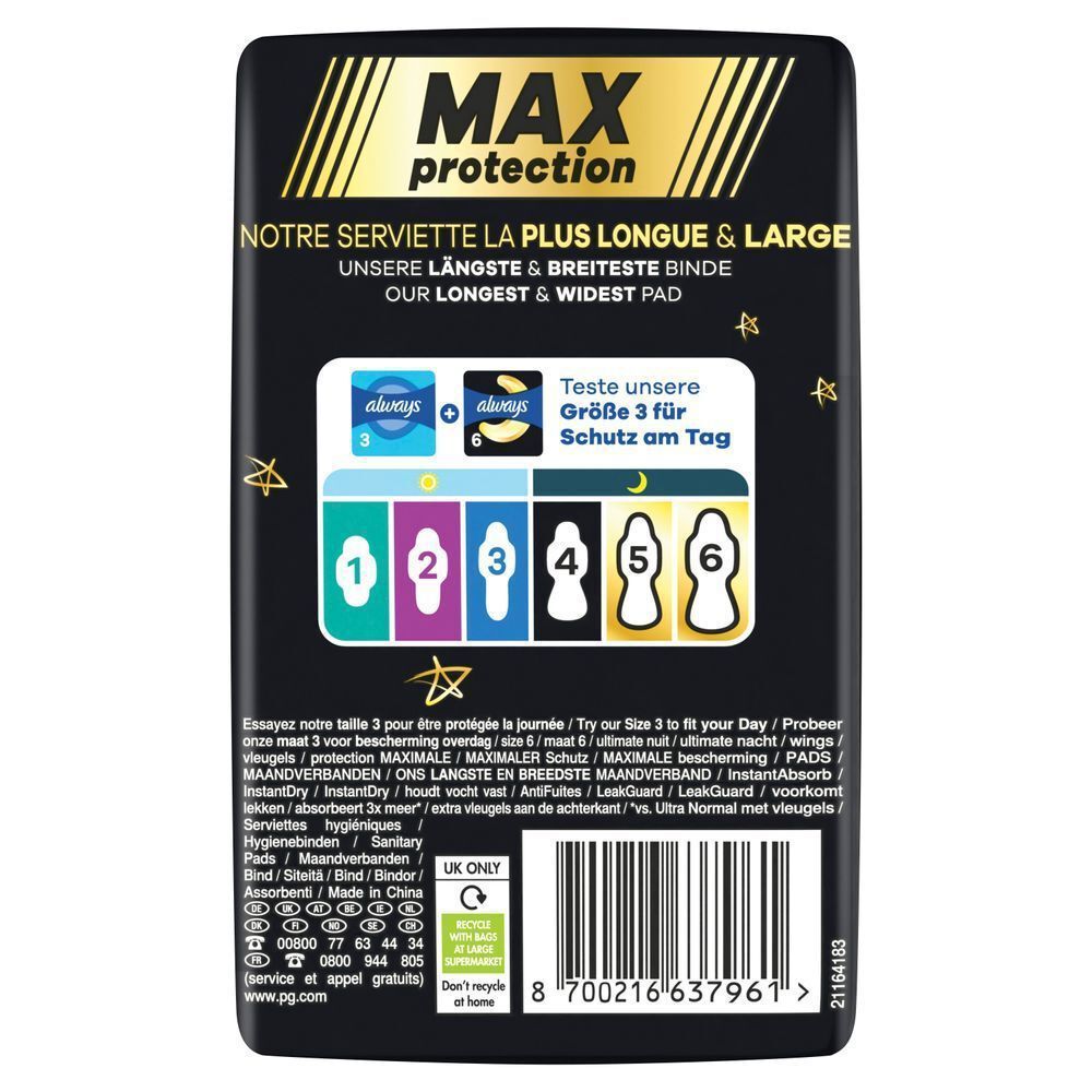 Always Ultimate Night Binden Verpackung, Max Protection;