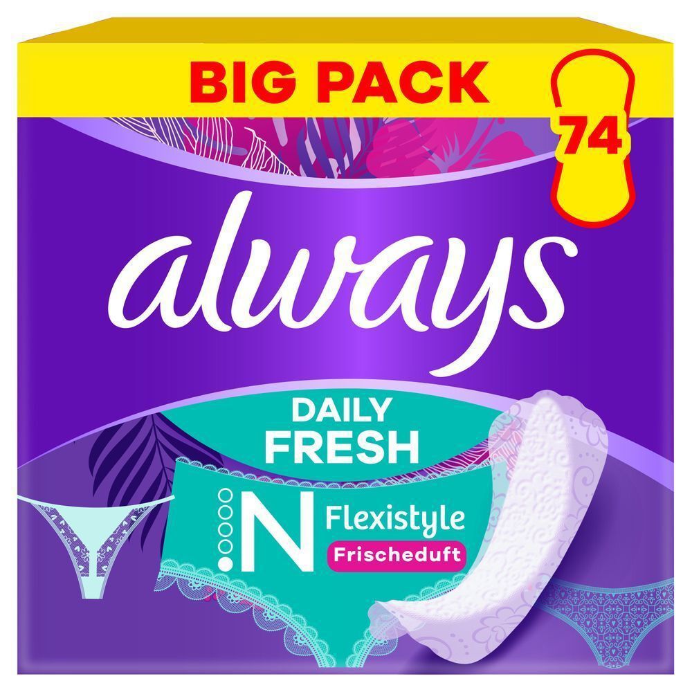 Always Daily Fresh Flexistyle Slipeinlagen N, im Big Pack mit 74 Stück, Frischeduft;