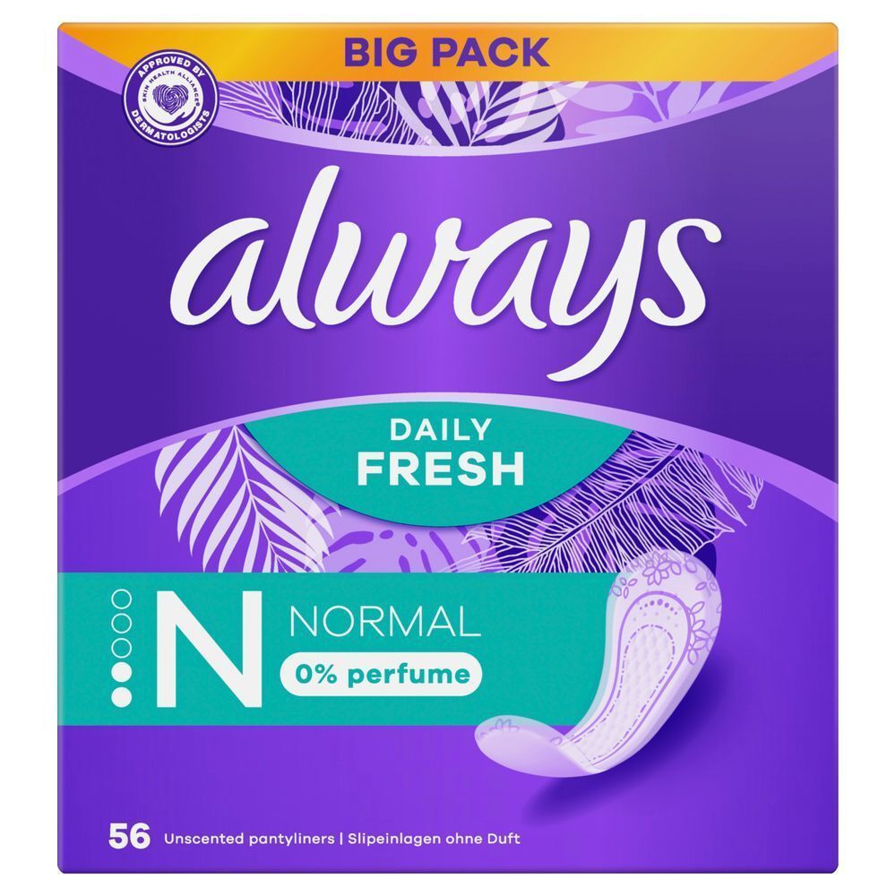 Always Daily Fresh Slipeinlagen, Normal, Big Pack 56 Stück, 0% Parfüm;