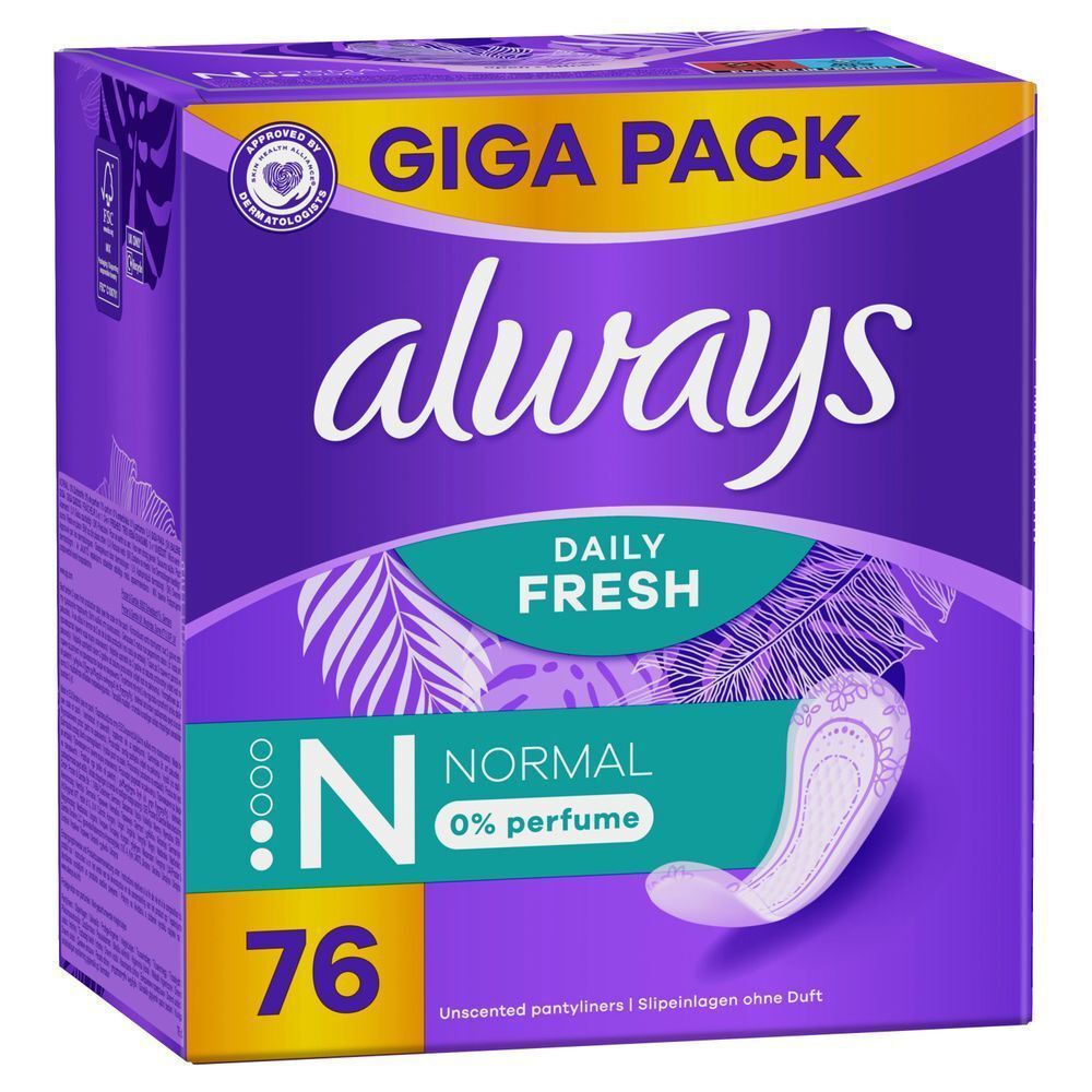 Always Daily Fresh Slipeinlagen Verpackung, 3-in-1-Frische: Luftdurchlässig, trockenes Gefühl und verutscht nicht;