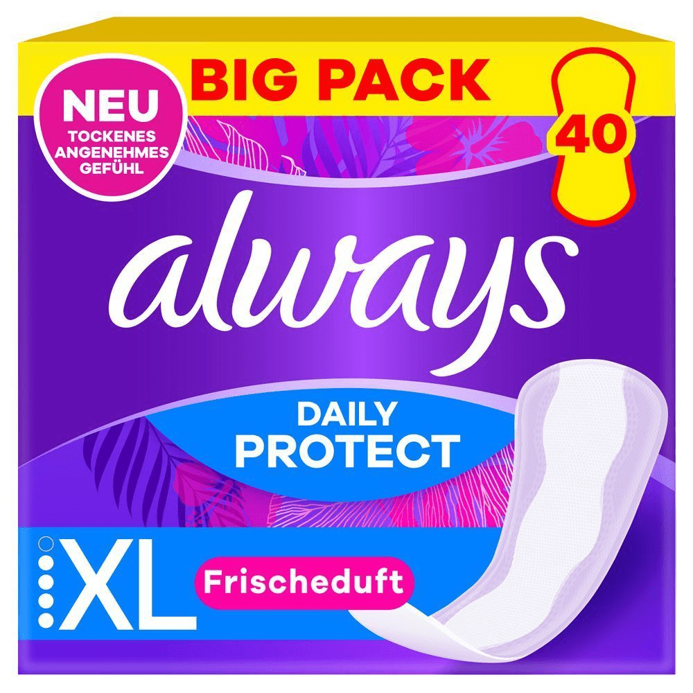 Always Daily Protect Slipeinlagen XL Frischeduft im Big Pack mit 40 Stück, neu mit trockenem, angenehmem Gefühl.