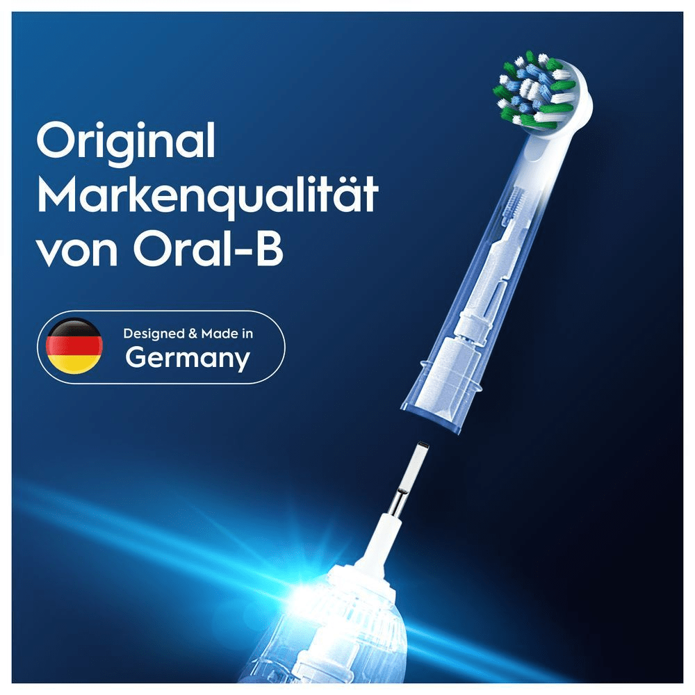 Oral-B Aufsteckbürste, transparent dargestellt, um die deutsche Markenqualität und Herstellung hervorzuheben.