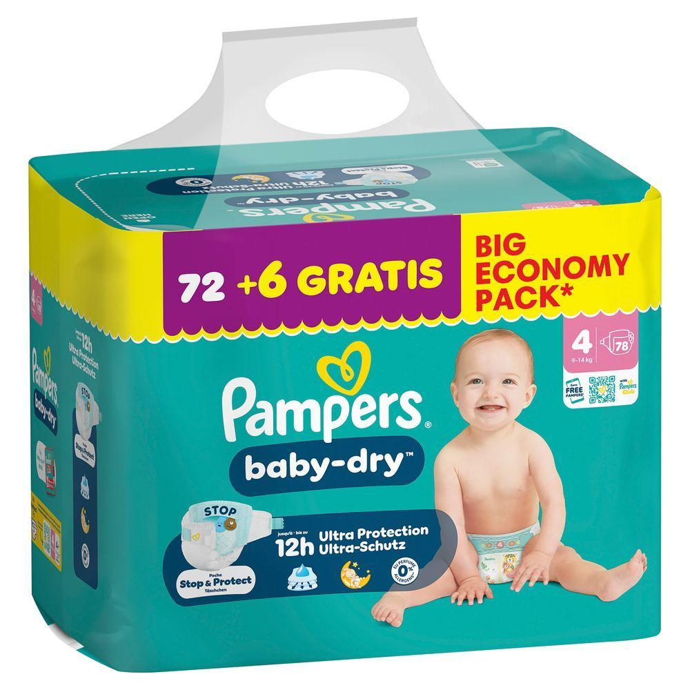Pampers baby-dry Windeln, 72+6 gratis, im Big Economy Pack.