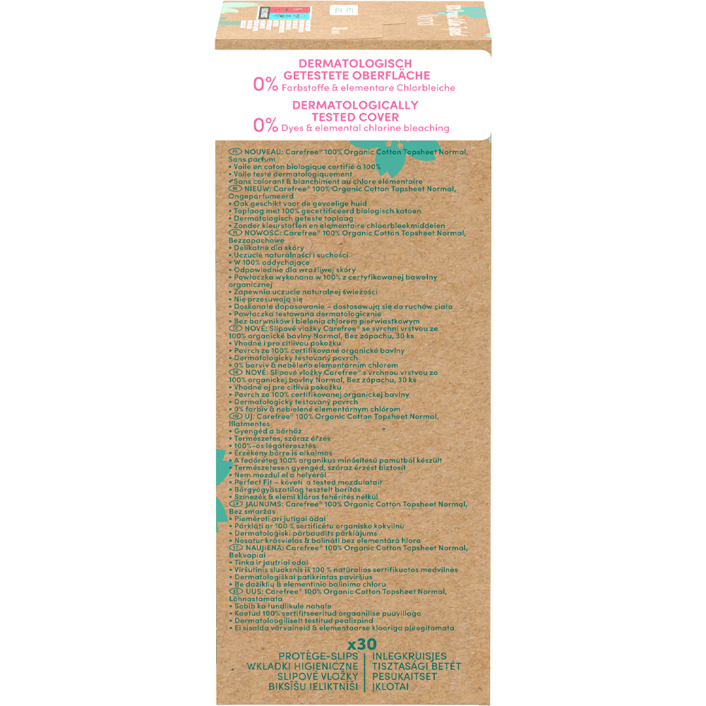 Bild: Carefree Organic Cotton Topsheet Slipeinlagen Normal 